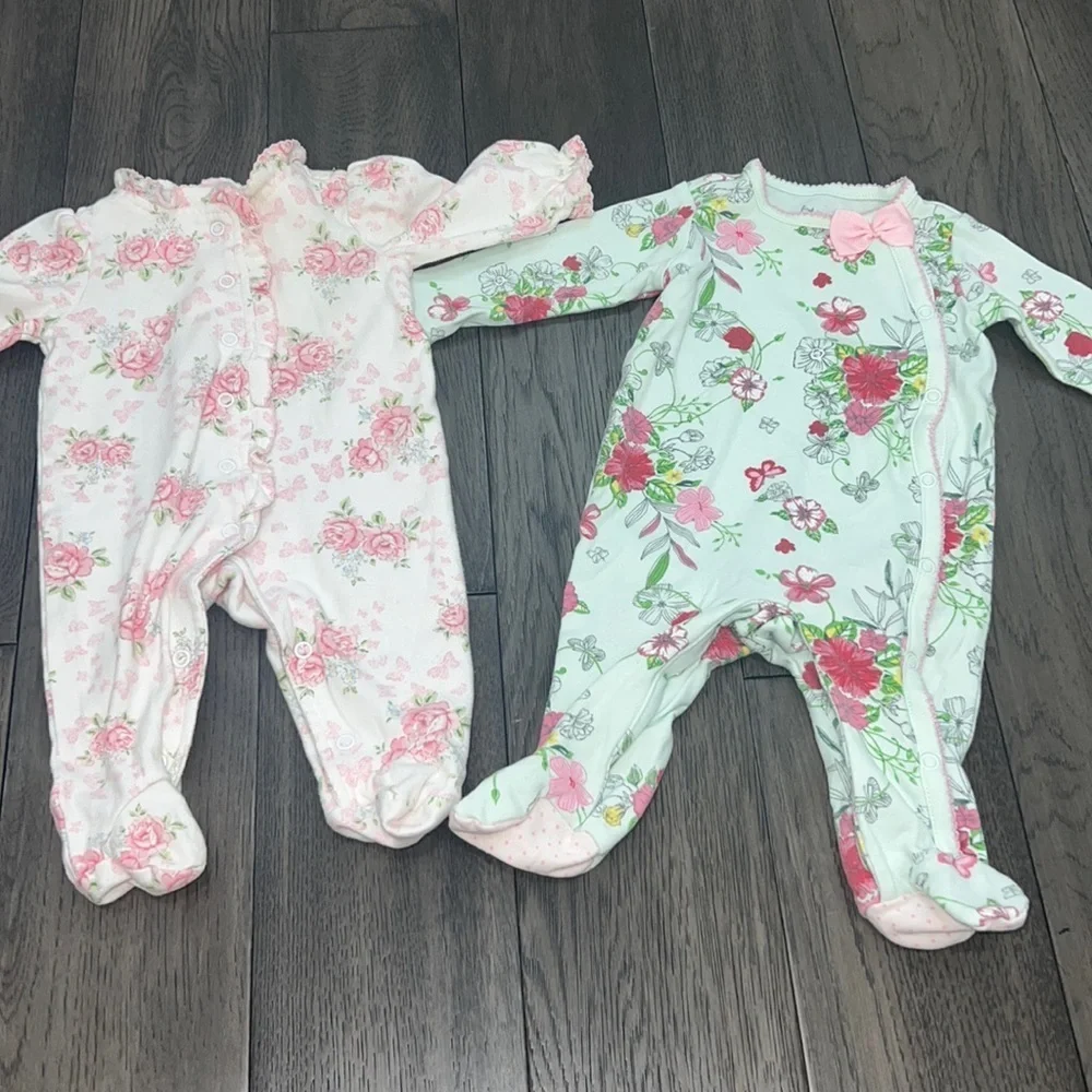 First impressions, infant girl long sleeve button floral pajama’s (set of 2)